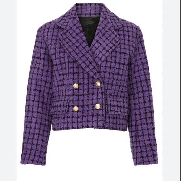 Sandro Simona Purple Tweed Double-Breasted Blazer 36/S/4 - Picture 9 of 10